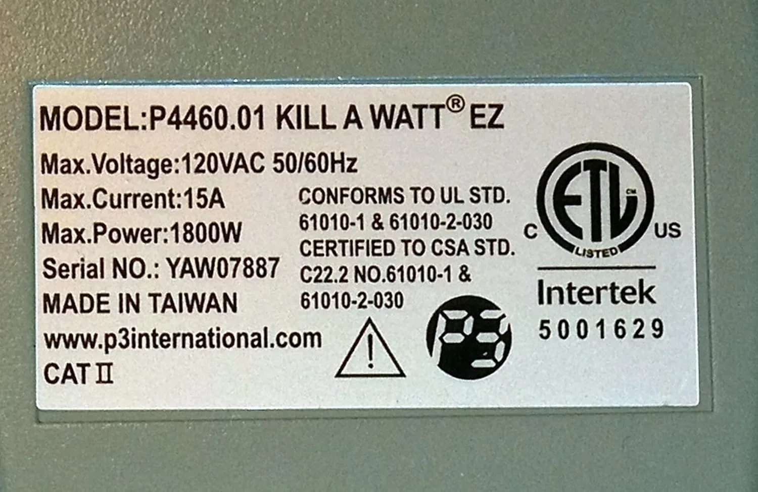 Customer photo of power meter display showing wattage readings from phantom electrical loads