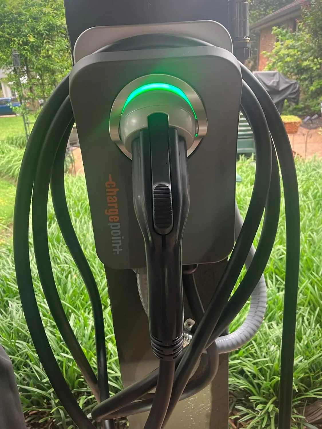 Customer photo showing Level 2 charging station installed at home garage