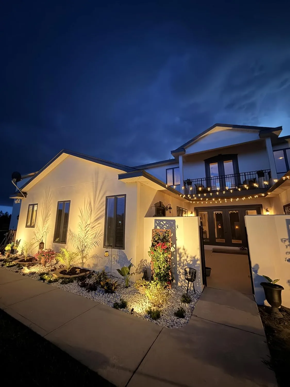 Customer photo of low-voltage landscape lighting installation with wiring connections and transformer setup